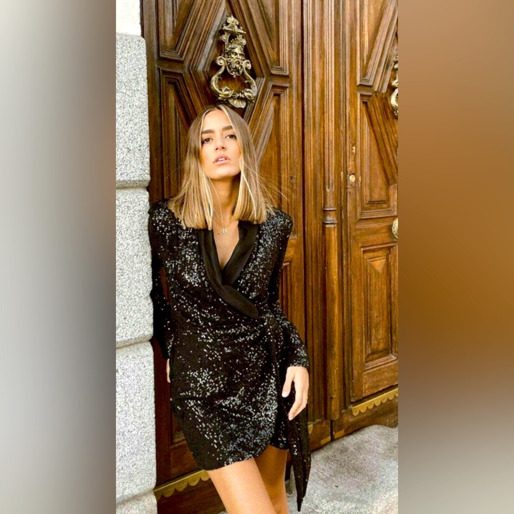 Black Sequin Wrap Blazer - for NYE!